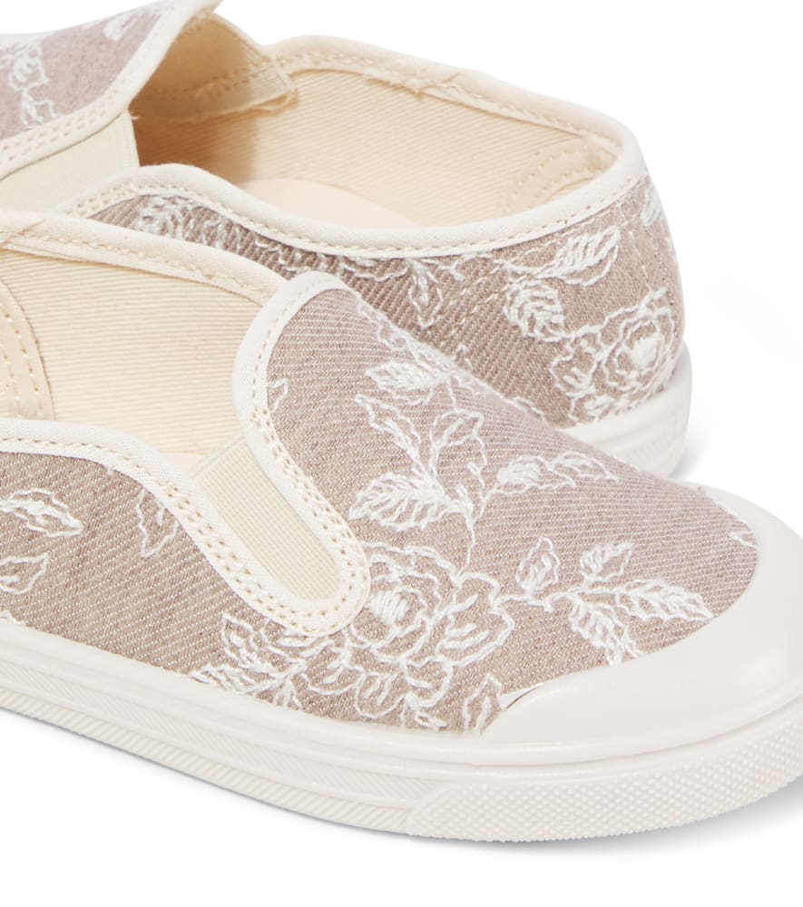PèPè Floral embroidered denim slip-on sneakers