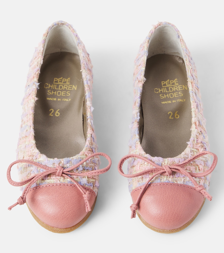 PèPè Leather-trimmed bouclé ballet flats