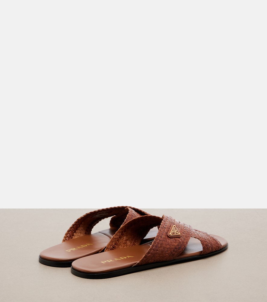 Woven leather slides
