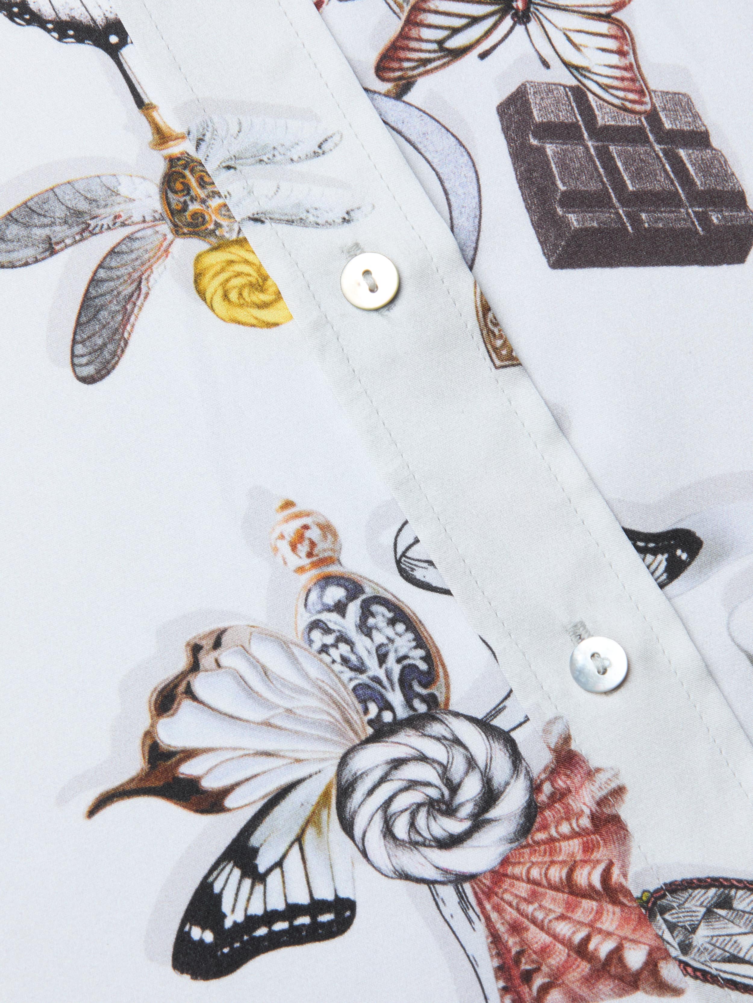 Dani Silk Blouse Top In Ecru Multi Lock Butterfly