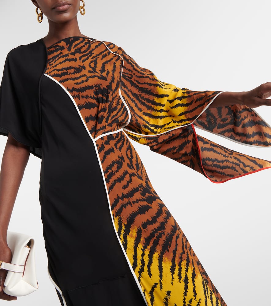 Asymmetric animal-print silk maxi dress