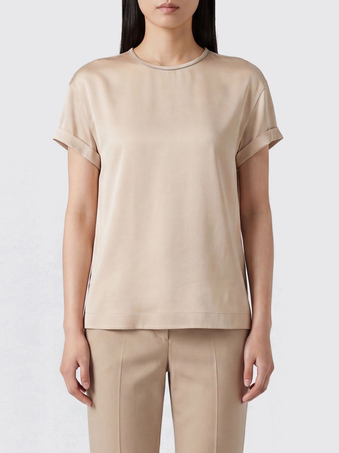 Monili-detail satin blouse - Neutrals