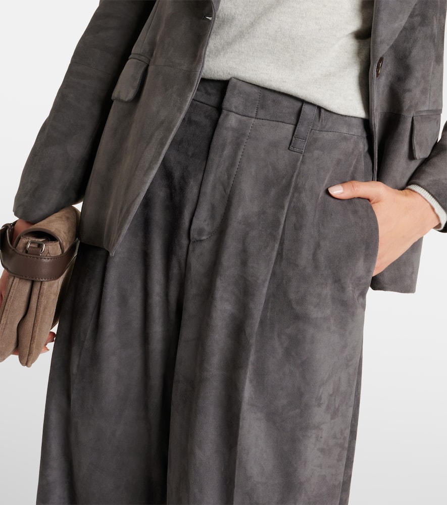 Suede straight pants
