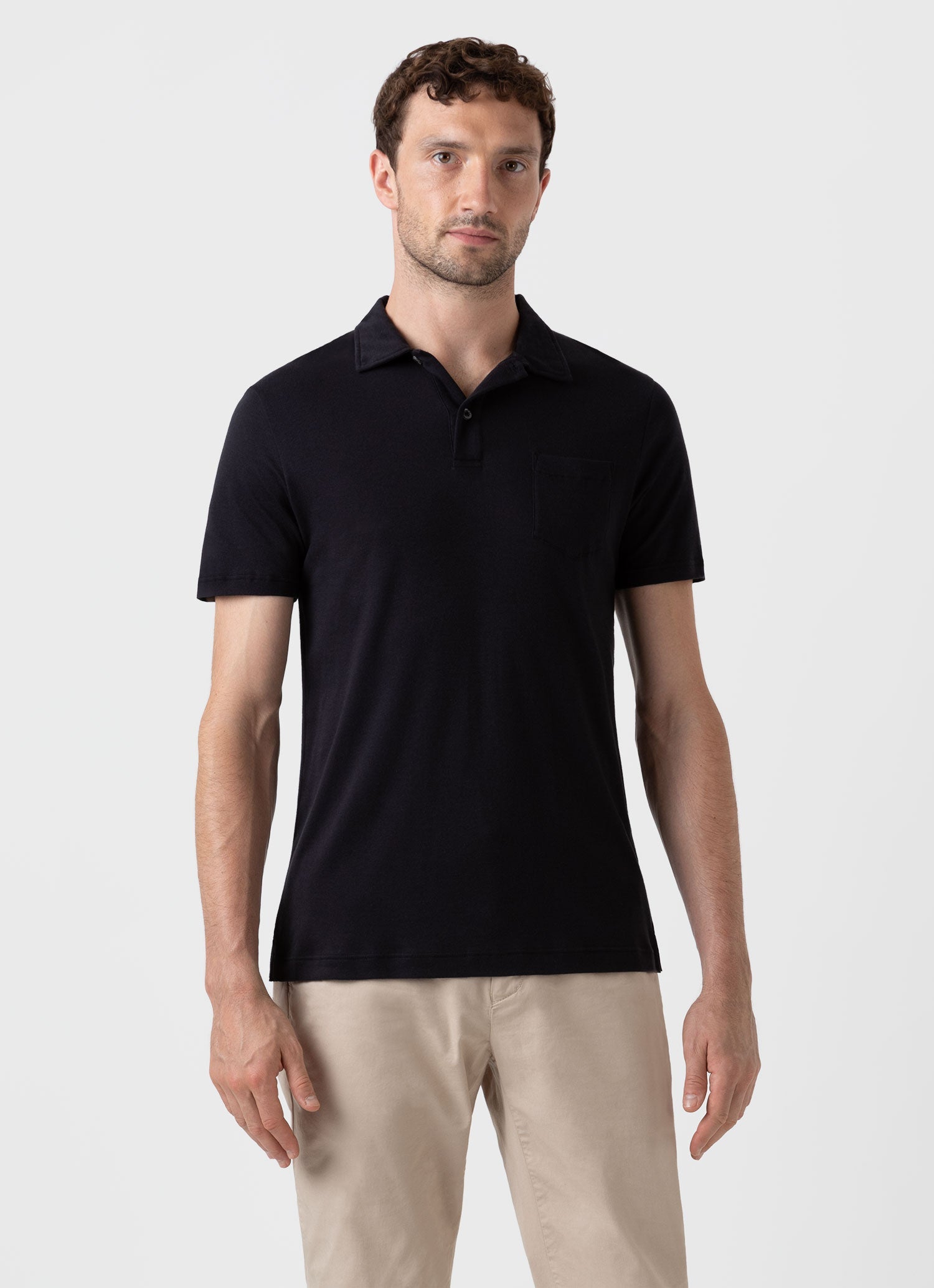 Men's Sea Island Cotton Riviera Polo Shirt in Black 100% Sea Island Cotton The Rarest Cotton in the World Regular Fit Extramely Soft and Breathable
