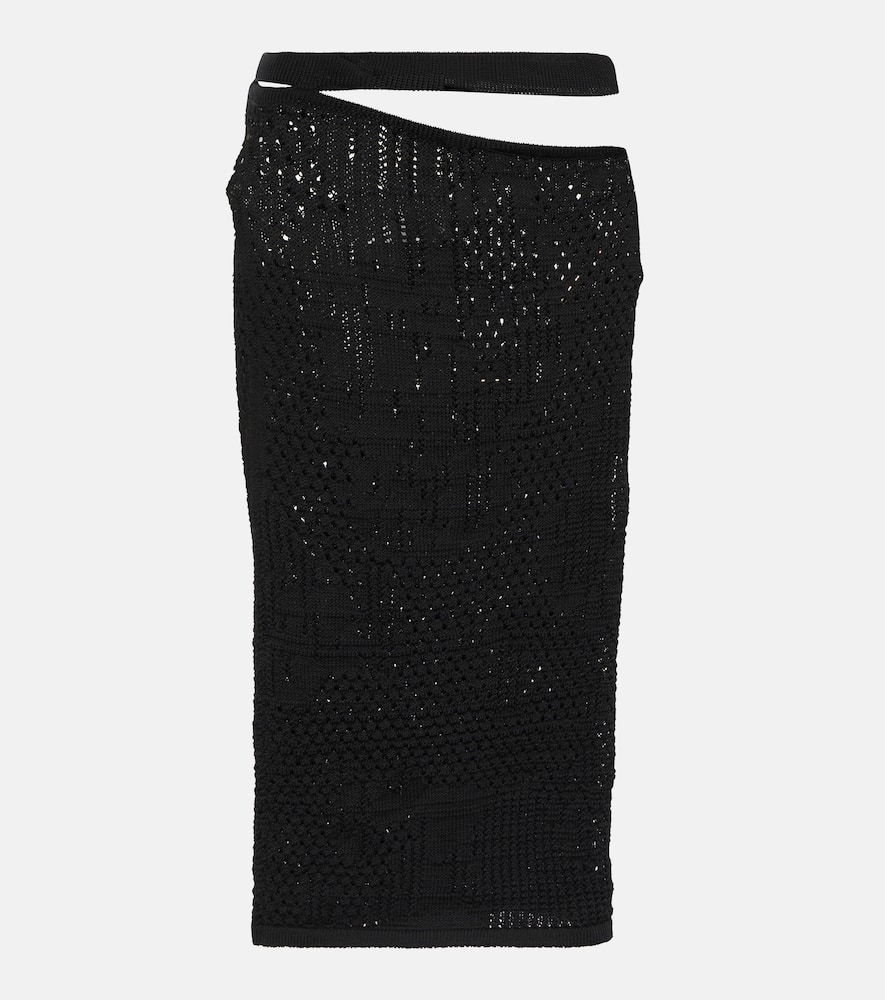 Cutout cotton knit midi skirt