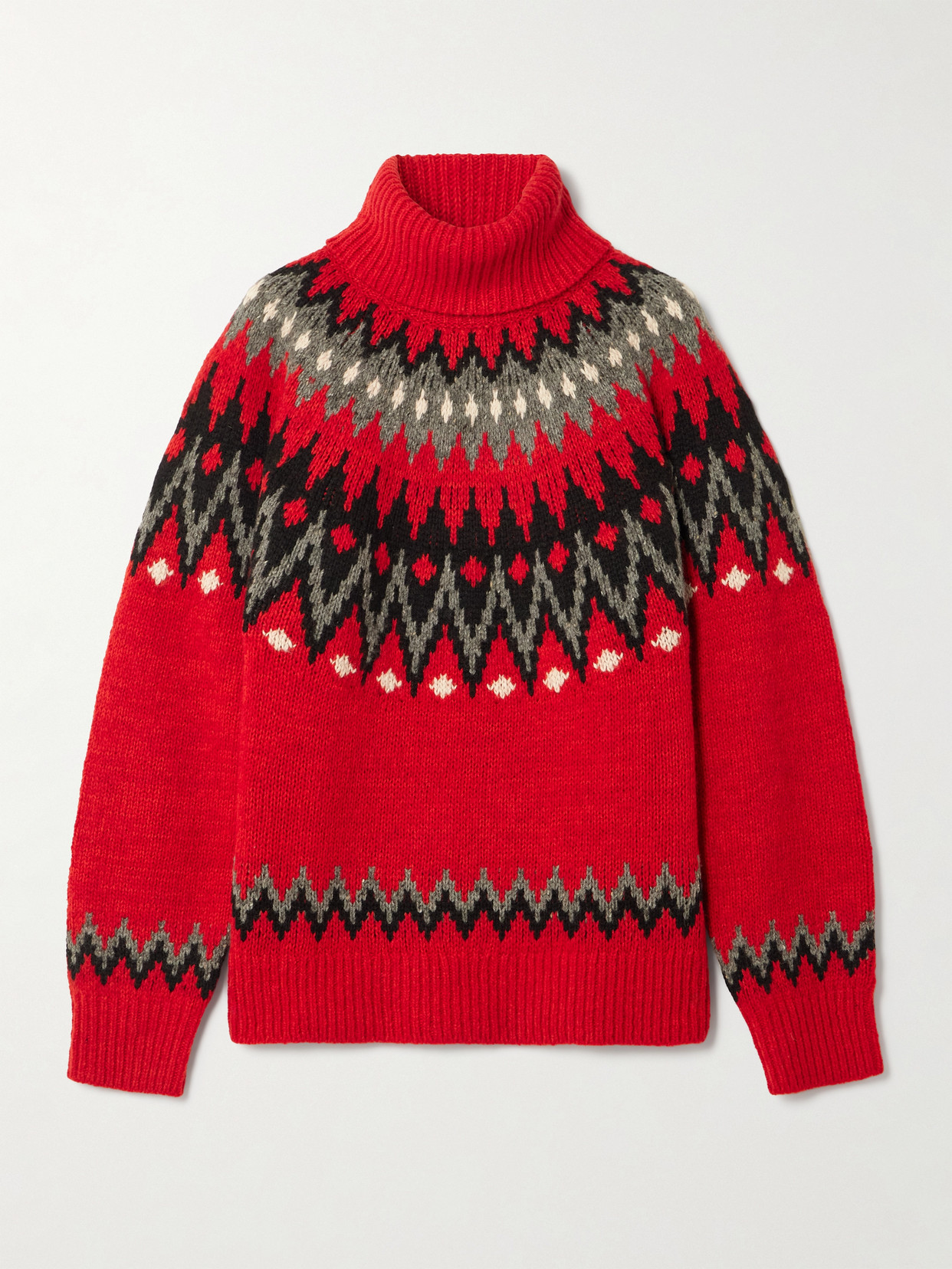 Fair Isle Wool-blend Turtleneck Sweater - Red