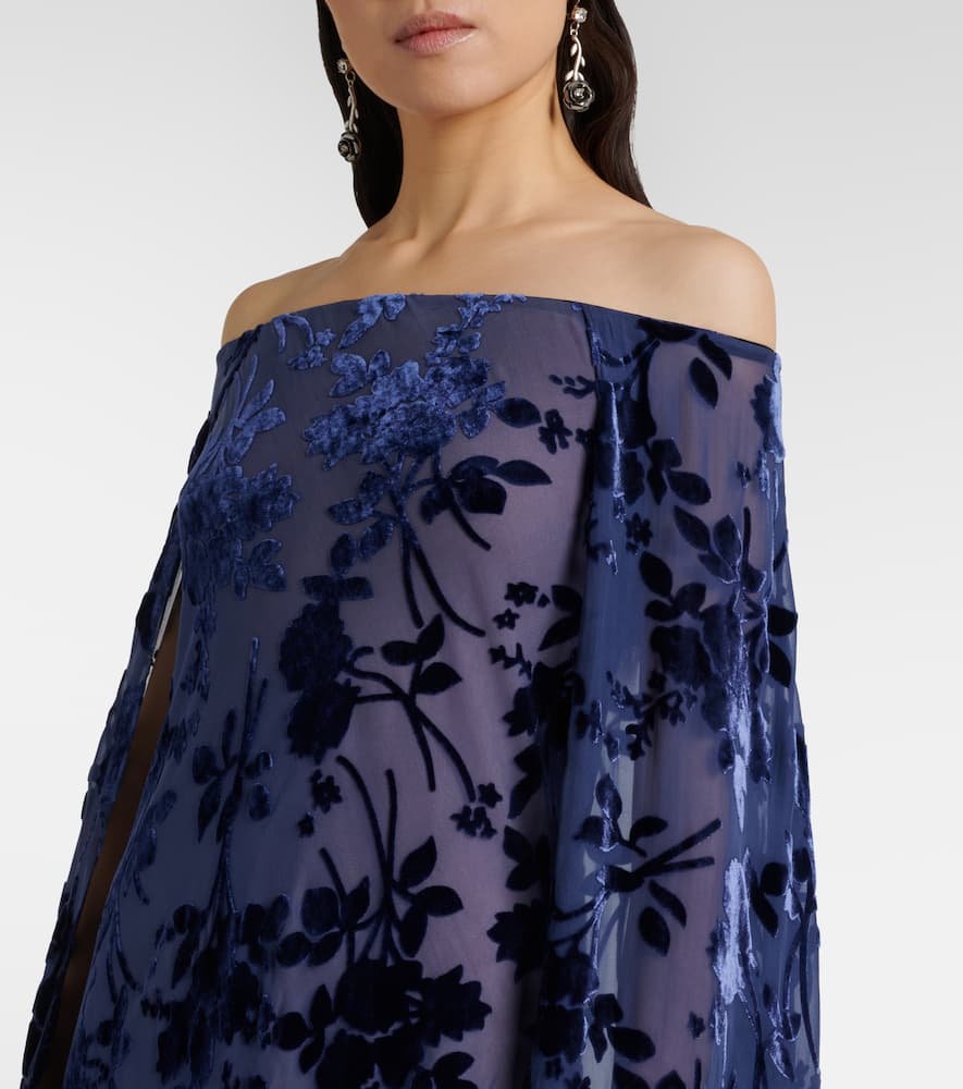 Caped off-shoulder jacquard maxi dress