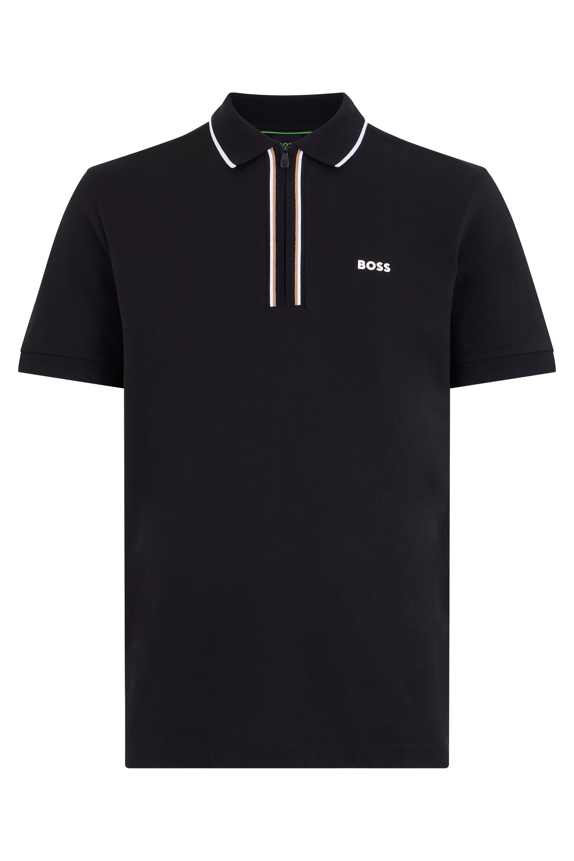 Zip-Placket Cotton Polo Shirt — Black