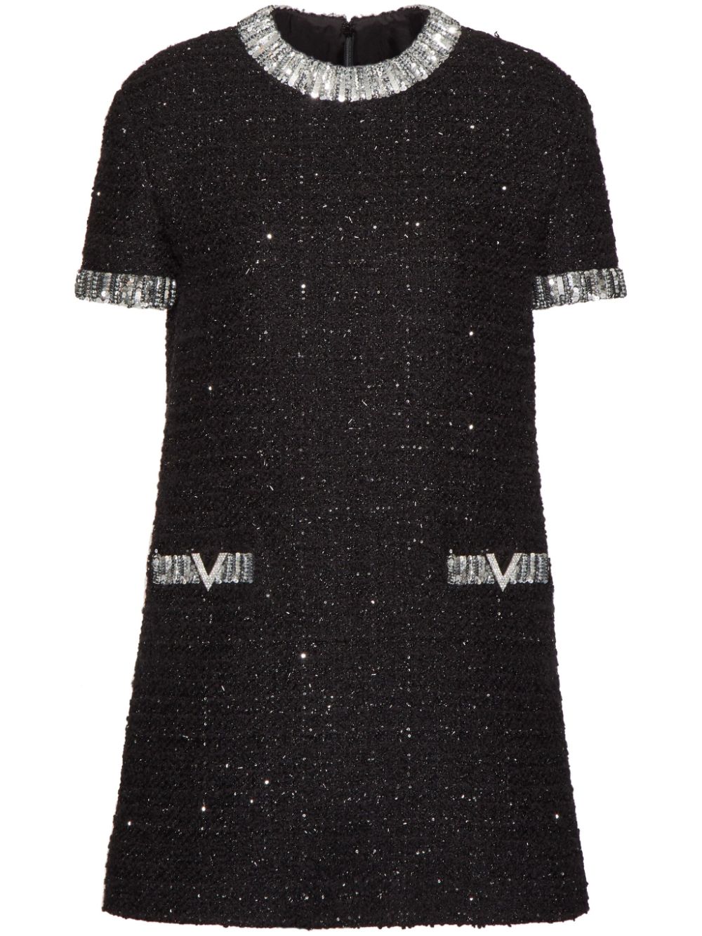 Embroidered tweed minidress - Black