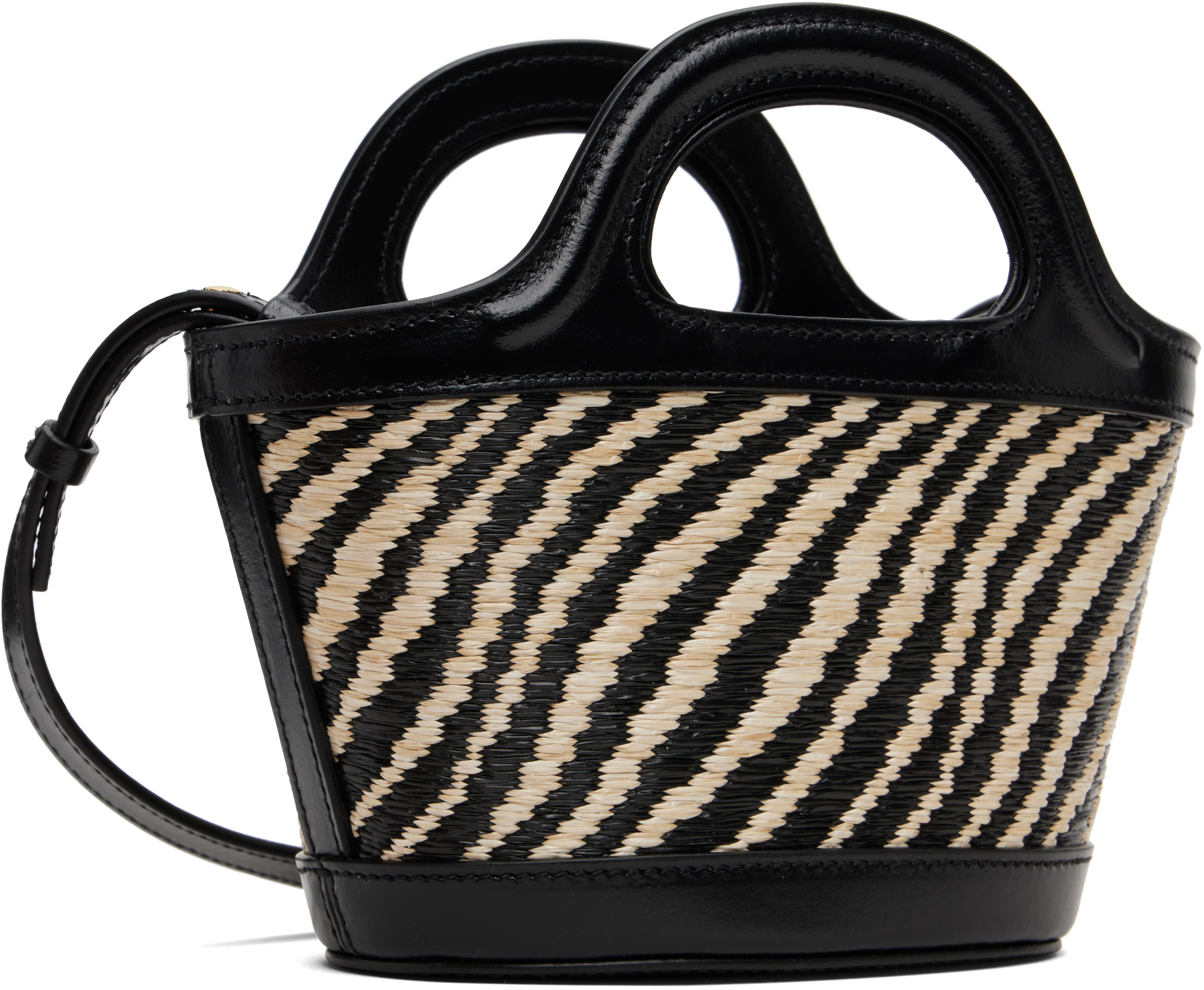 Black & White Wavy Raffia-Effect Tropicalia Micro Tote
