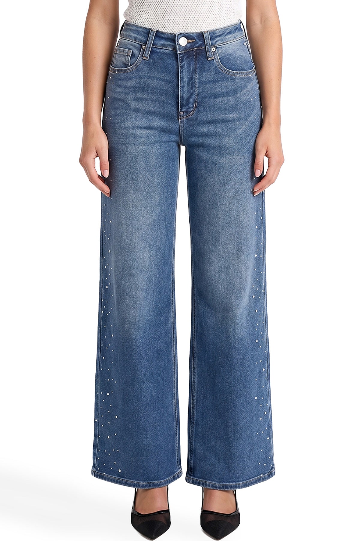 Plus Chloe High Rise Wide Leg Jeans with Rhinestones