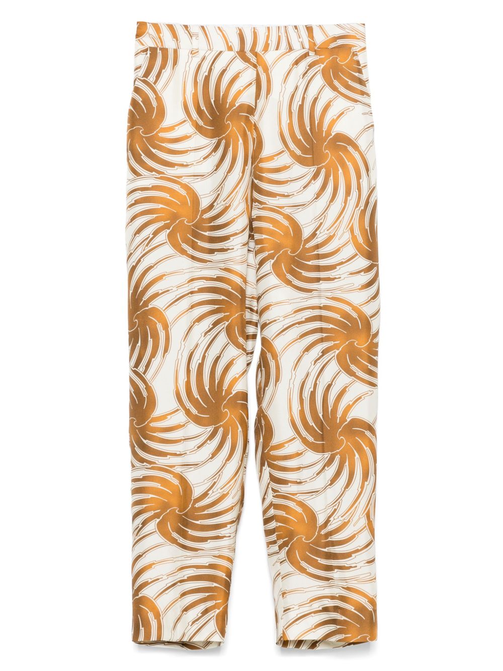 Abstract-Pattern Silk Trousers — Cream