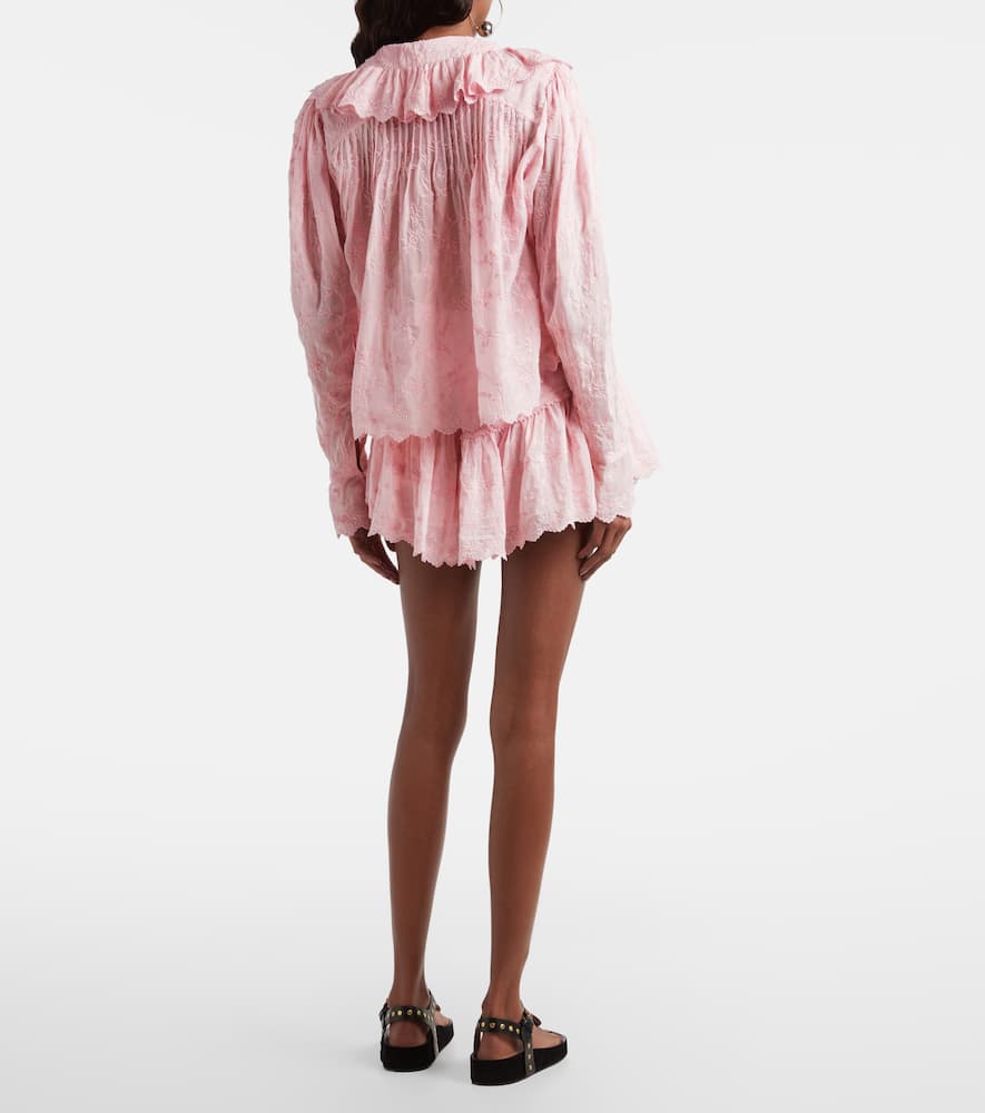 Embroidered cotton and silk shorts