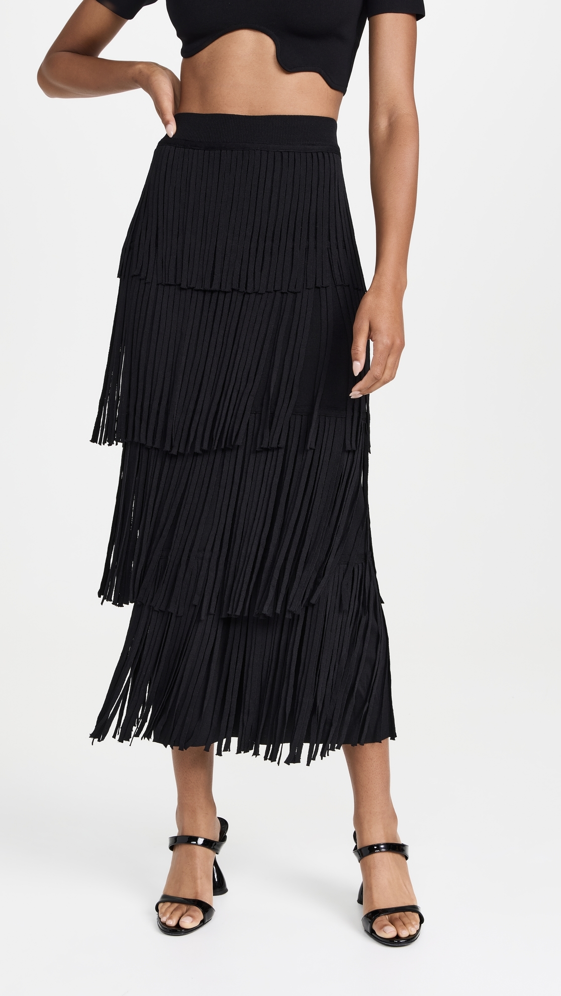 Za Za Knit Fringe Skirt Black