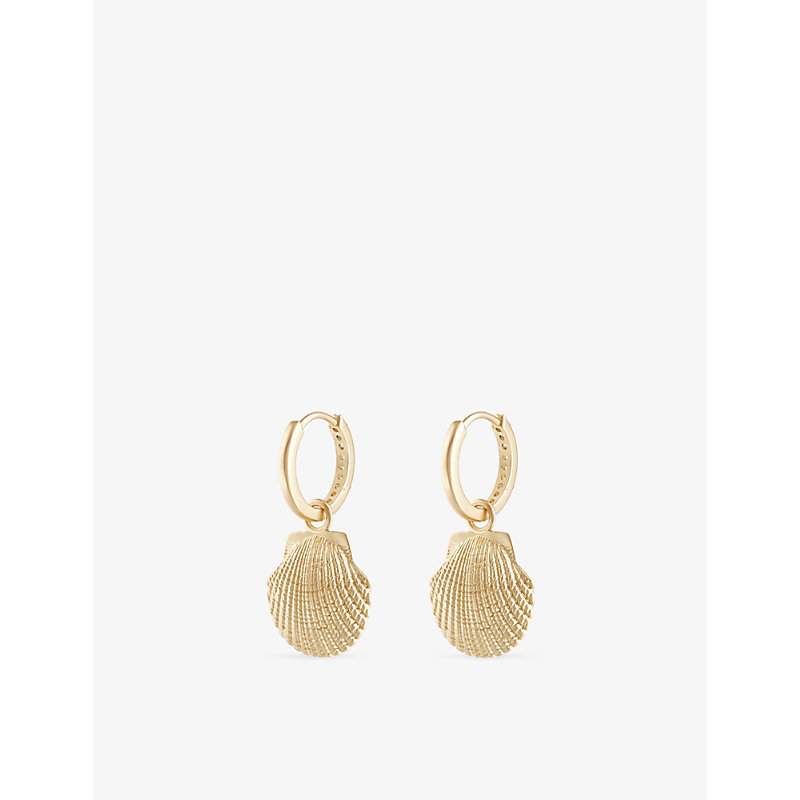 Womens Seashell Pearl Metal Drop Hoop Earrings