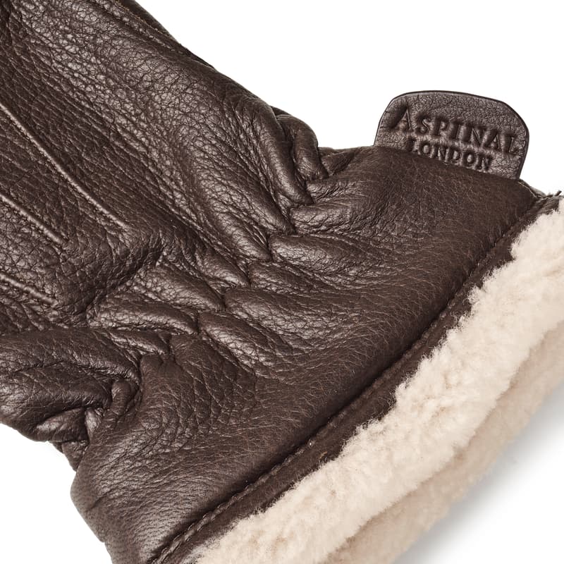 Men's Deerskin Leather Gloves in Chocolate Deerskin with Shearling Cuff
