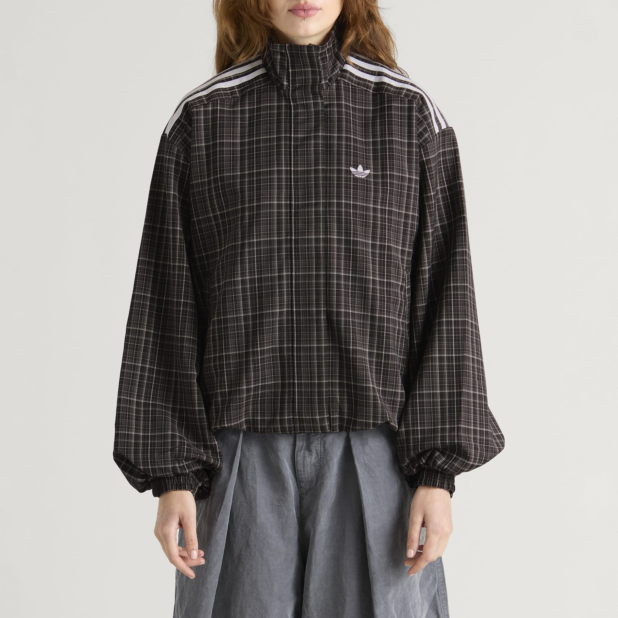 Women's Check Track Top in Night Brown