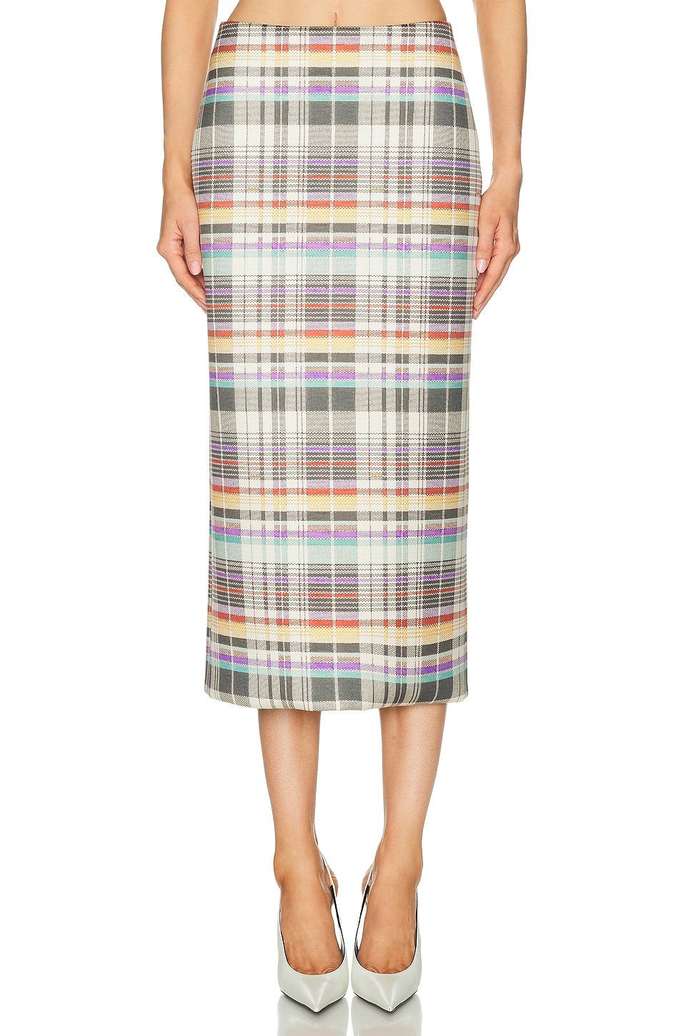 Brandon Maxwell Mercer Bonded Pencil Skirt in Multicolor Plaid - Multi. 2 also