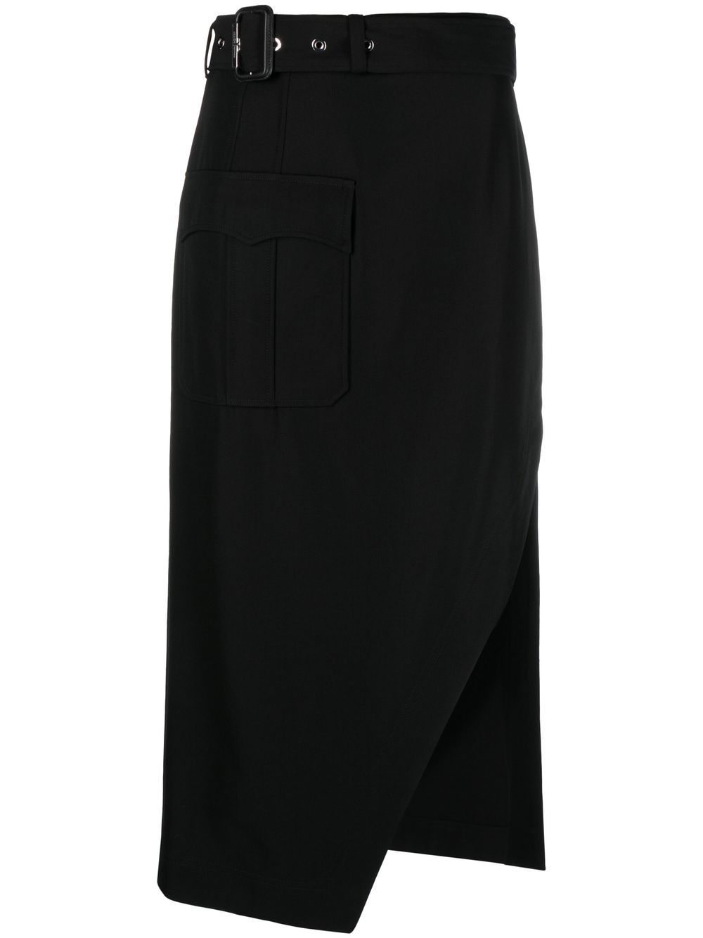 Belted-waist mid-length skirt - Black