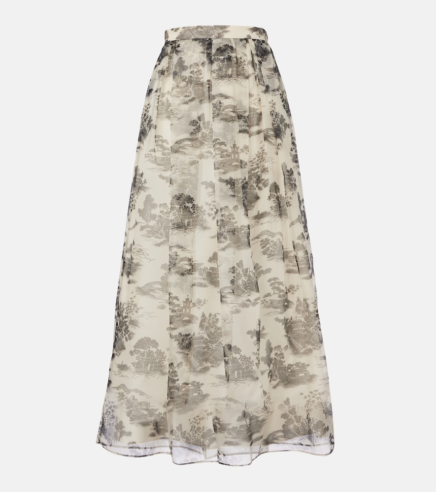 Elegante Sabbia printed silk organza maxi skirt