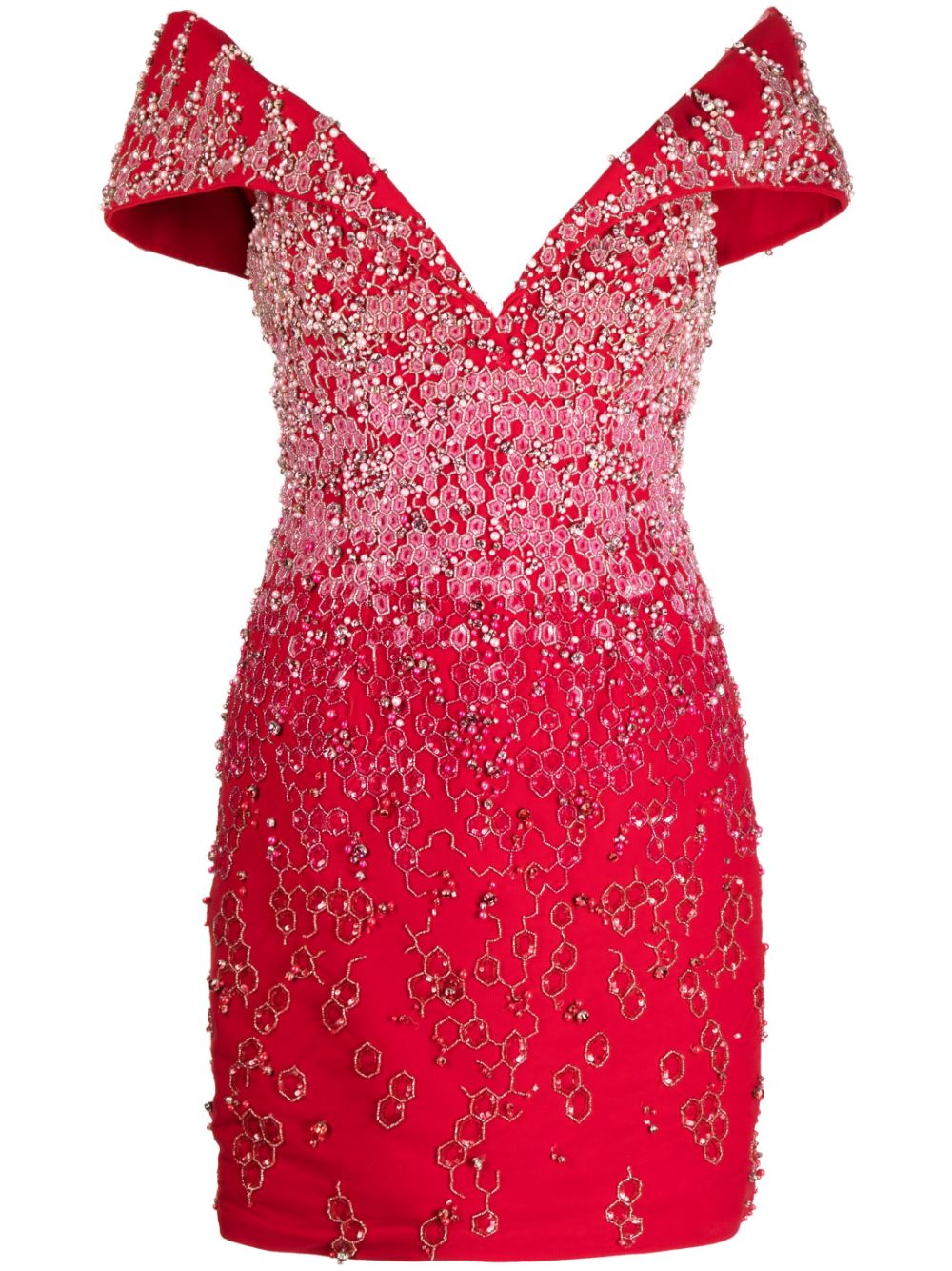 Canton beaded off-shoulder dress - Red