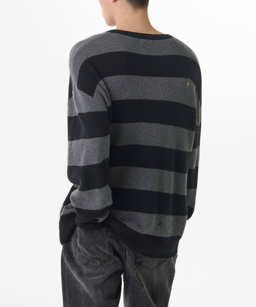 90s Grunge Stripe Crew Neck Knit