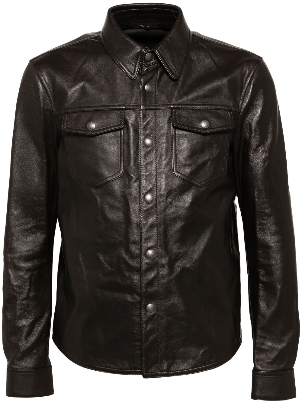 Button-up leather jacket - Brown