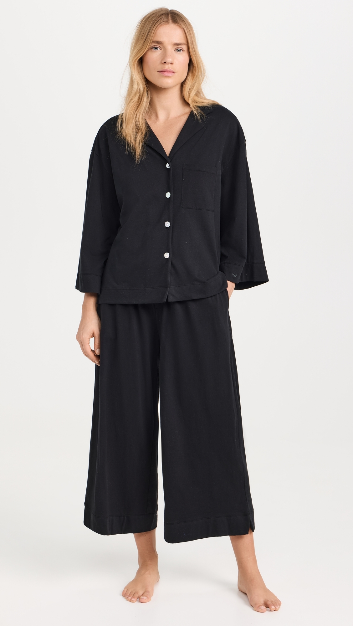 Women's Luxe Pima Black Wide Leg Pajama Set Black