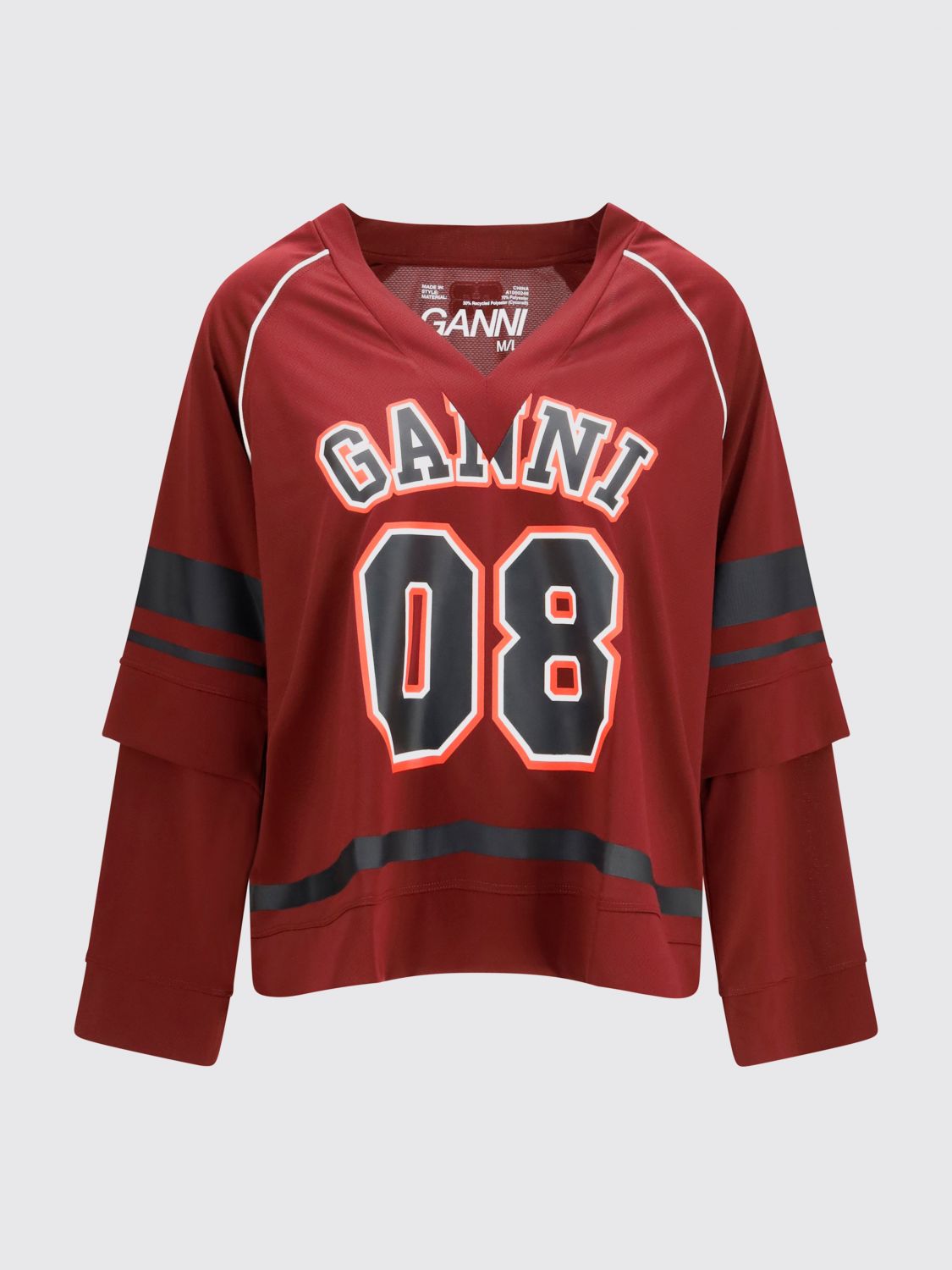 Long-Sleeved V-Neck Polyester T-Shirt with Logo