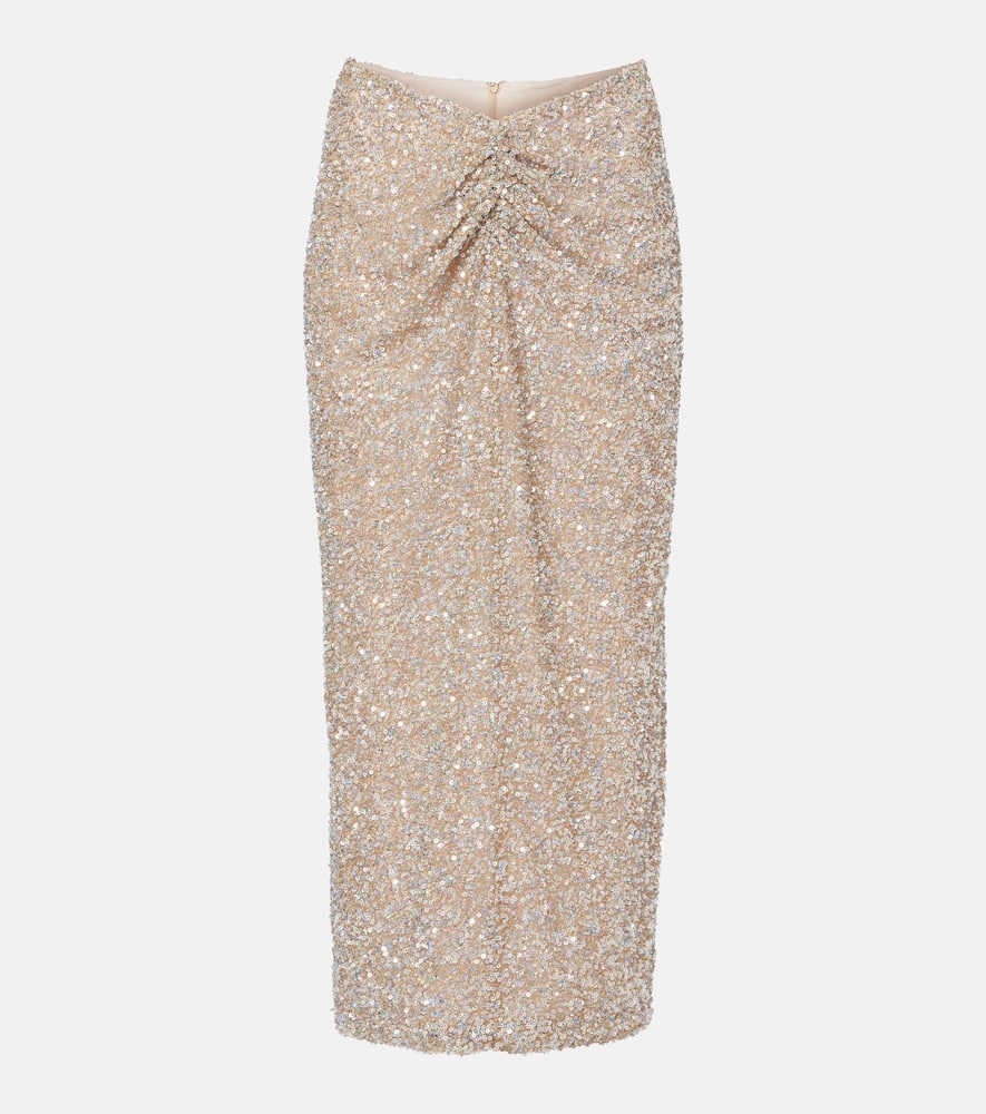 Zuri ruched sequined midi skirt