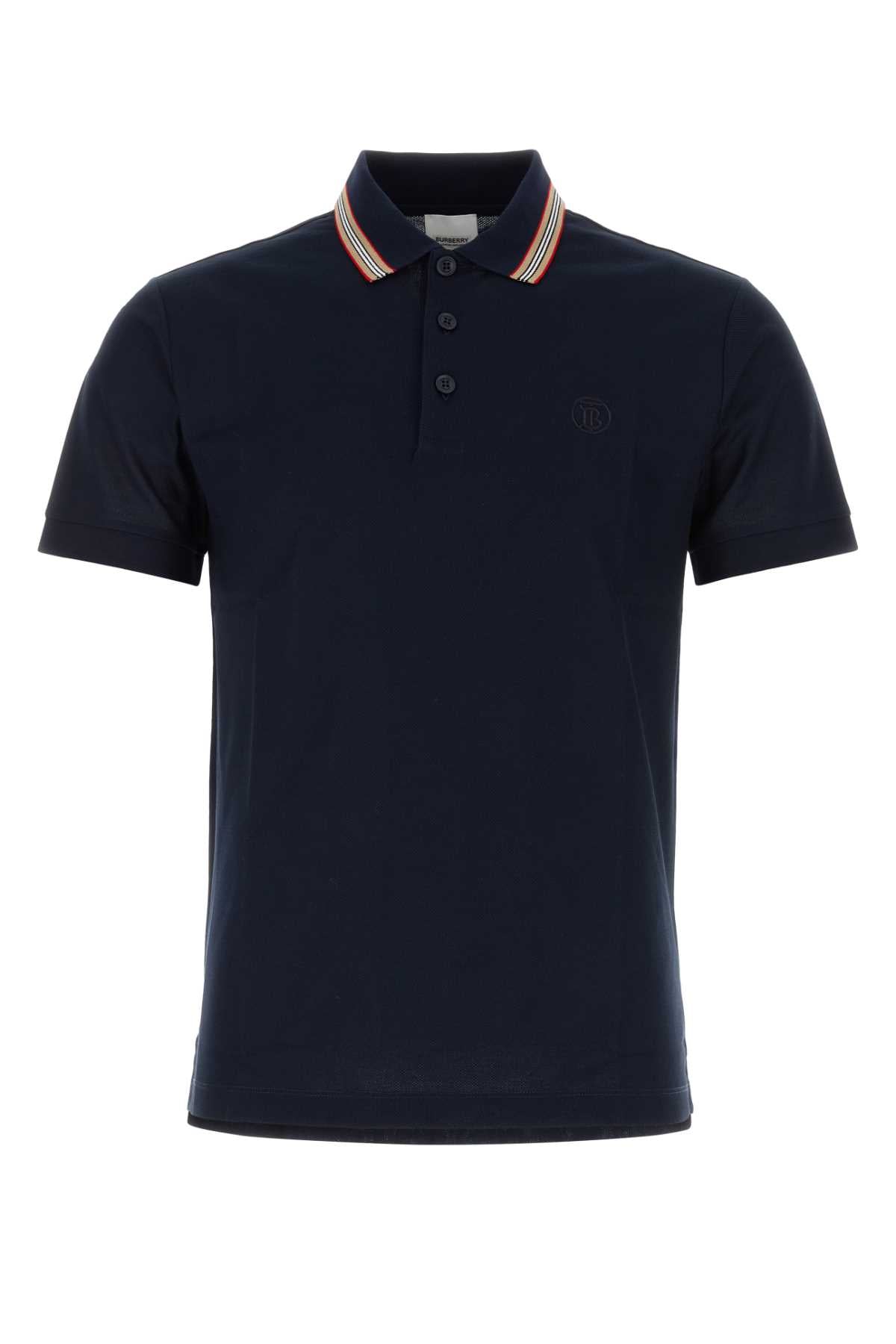 Striped-Collar Piquet Polo Shirt — Navy
