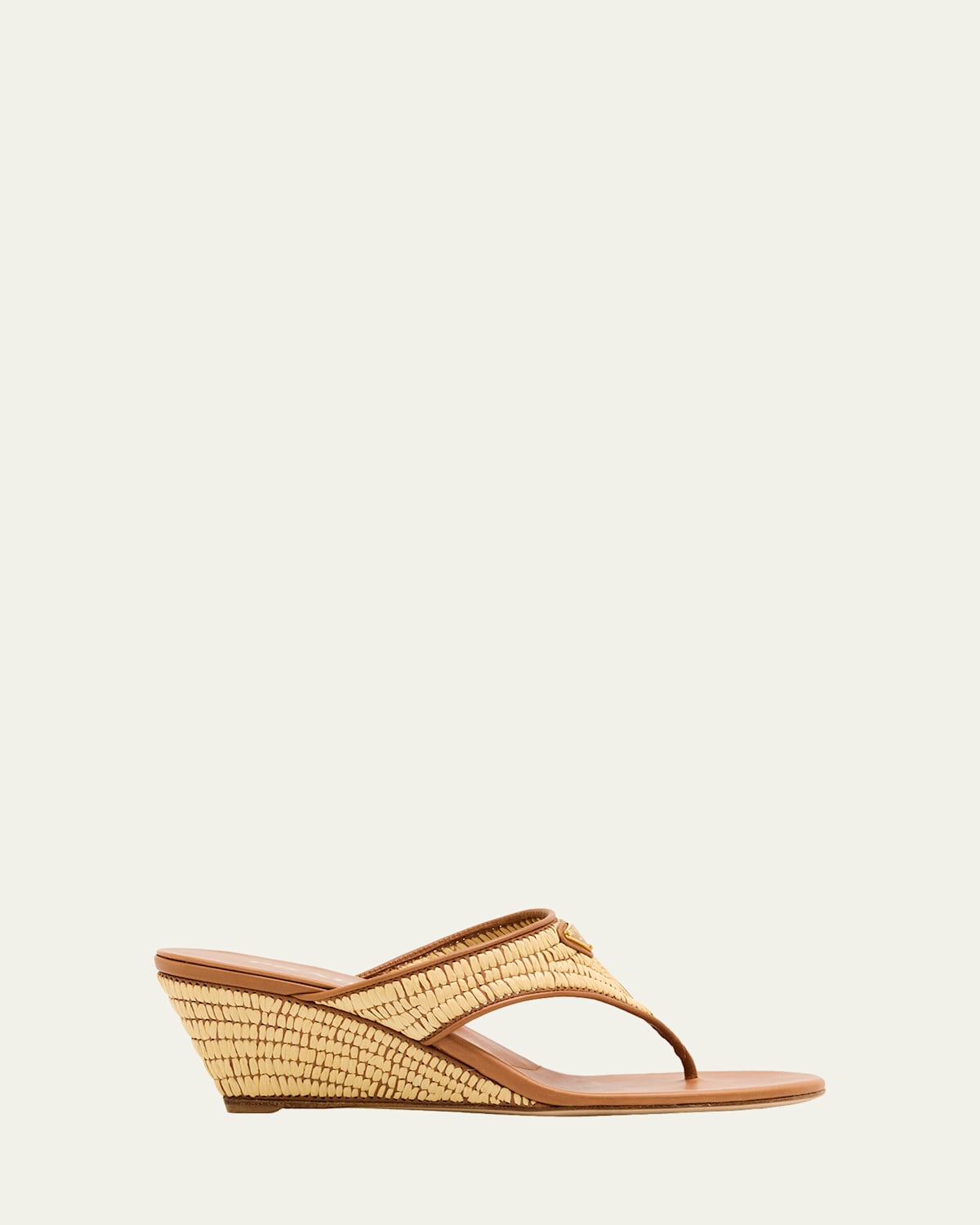 55mm Triangle Logo Raffia and Leather Thong Sandals