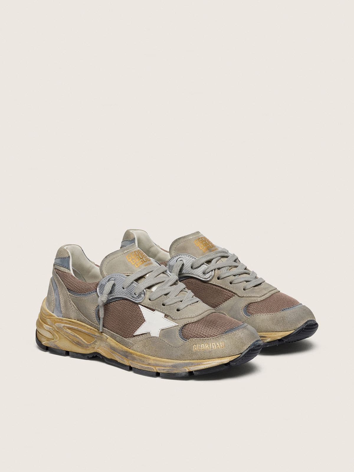 Golden Goose - Men's Dad-star In Dove-gray Suede And Silver Mesh With White Leather Star And Suede Heel Tab, Man