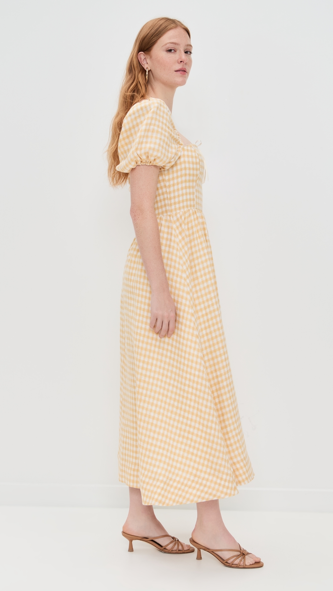 Reformation Marella Linen Dress Sunshine Check