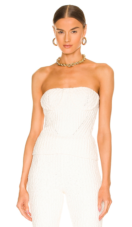 NBD Tara Boucle Knit Bustier Tube Top in White. -  S also in