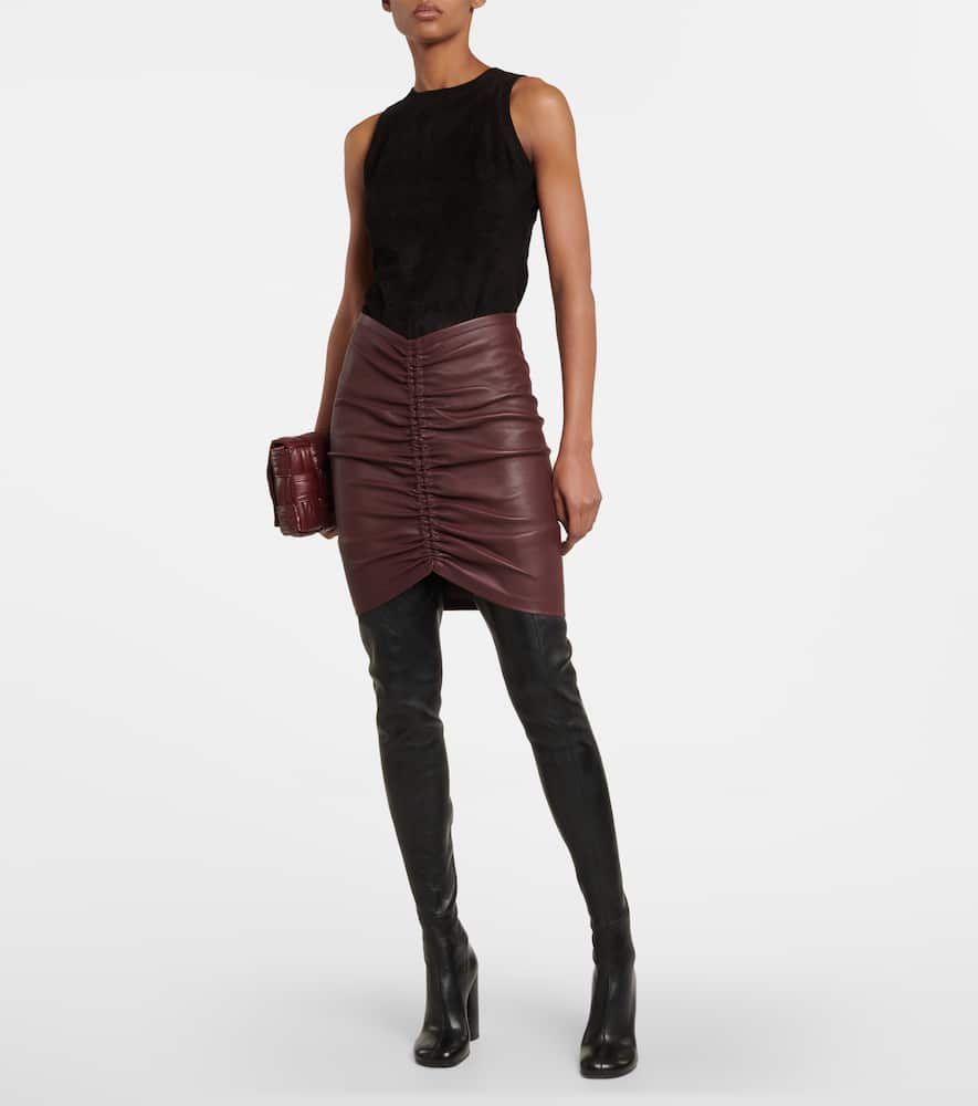Mouna ruched leather miniskirt