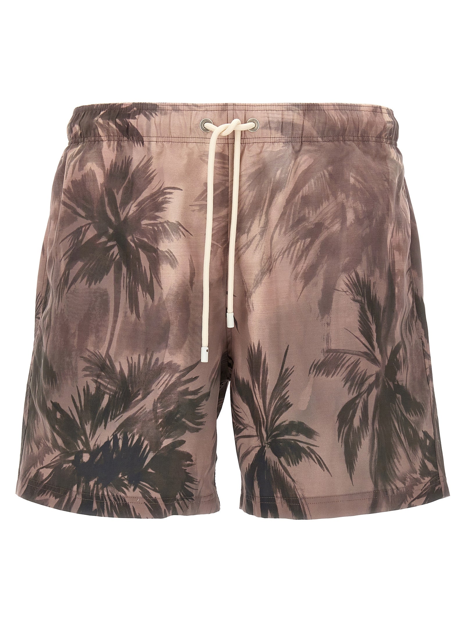 Sunset Palms Print Swim Shorts — Taupe