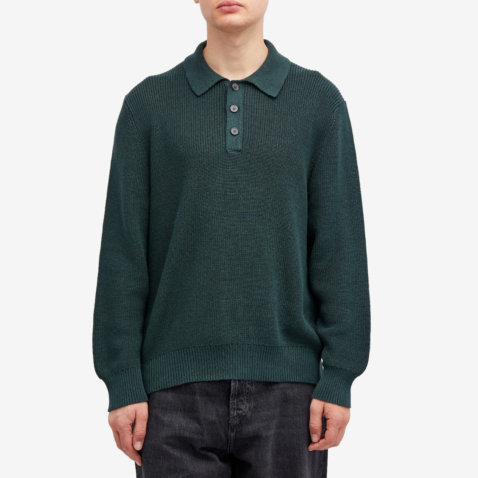 Men's Long Sleeve Slouchy Polo Shirt in Green