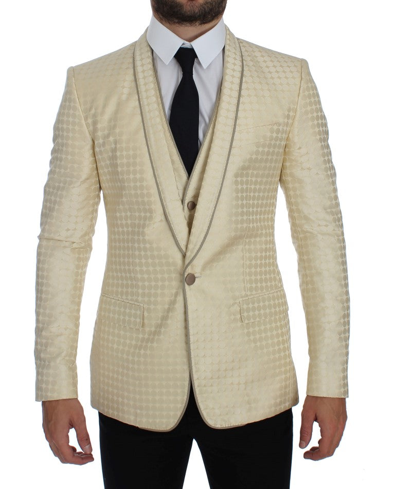 Polka Dot Silk Blazer — Beige