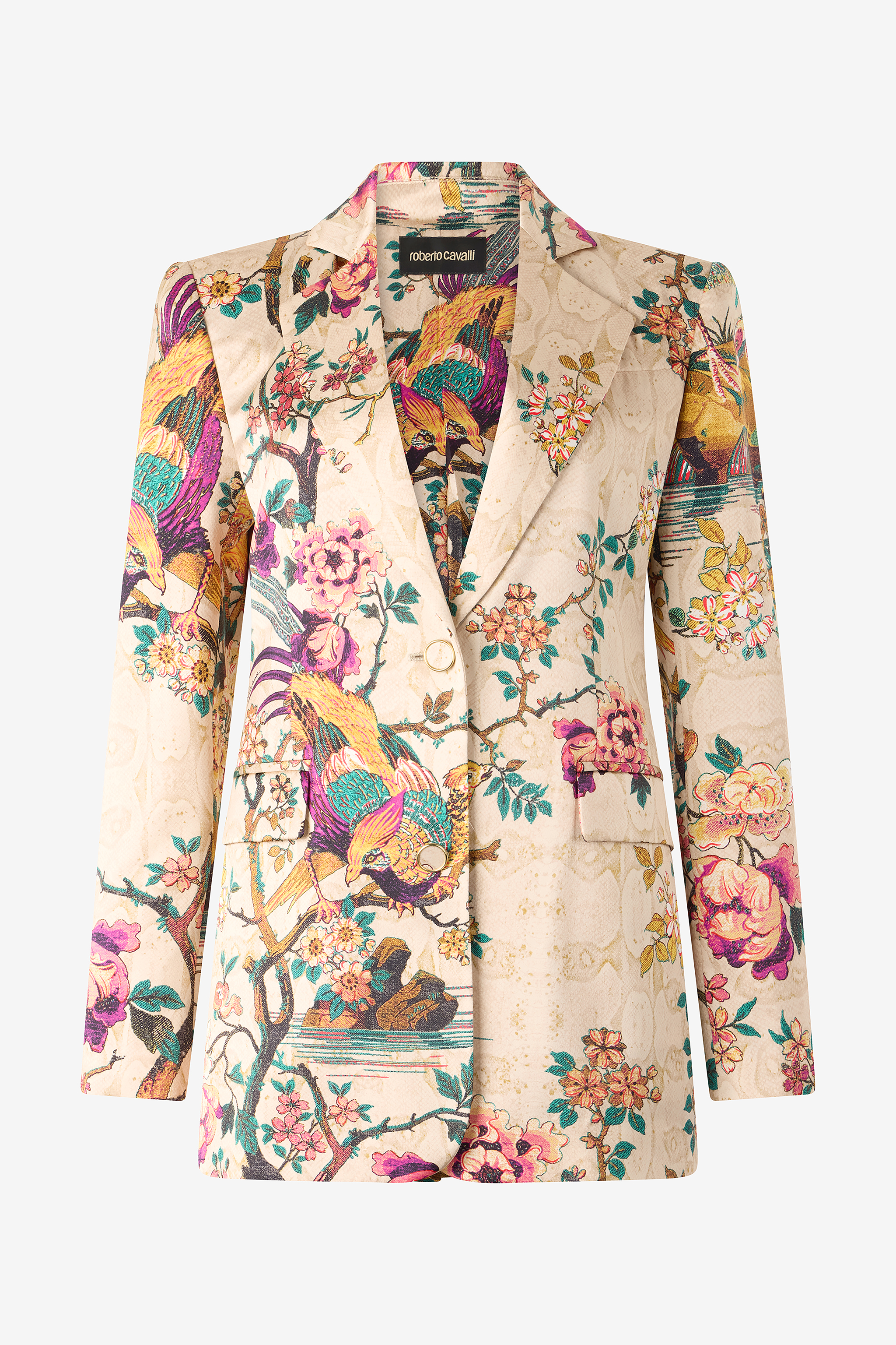 Silk Blazer With Oriental Bird Print