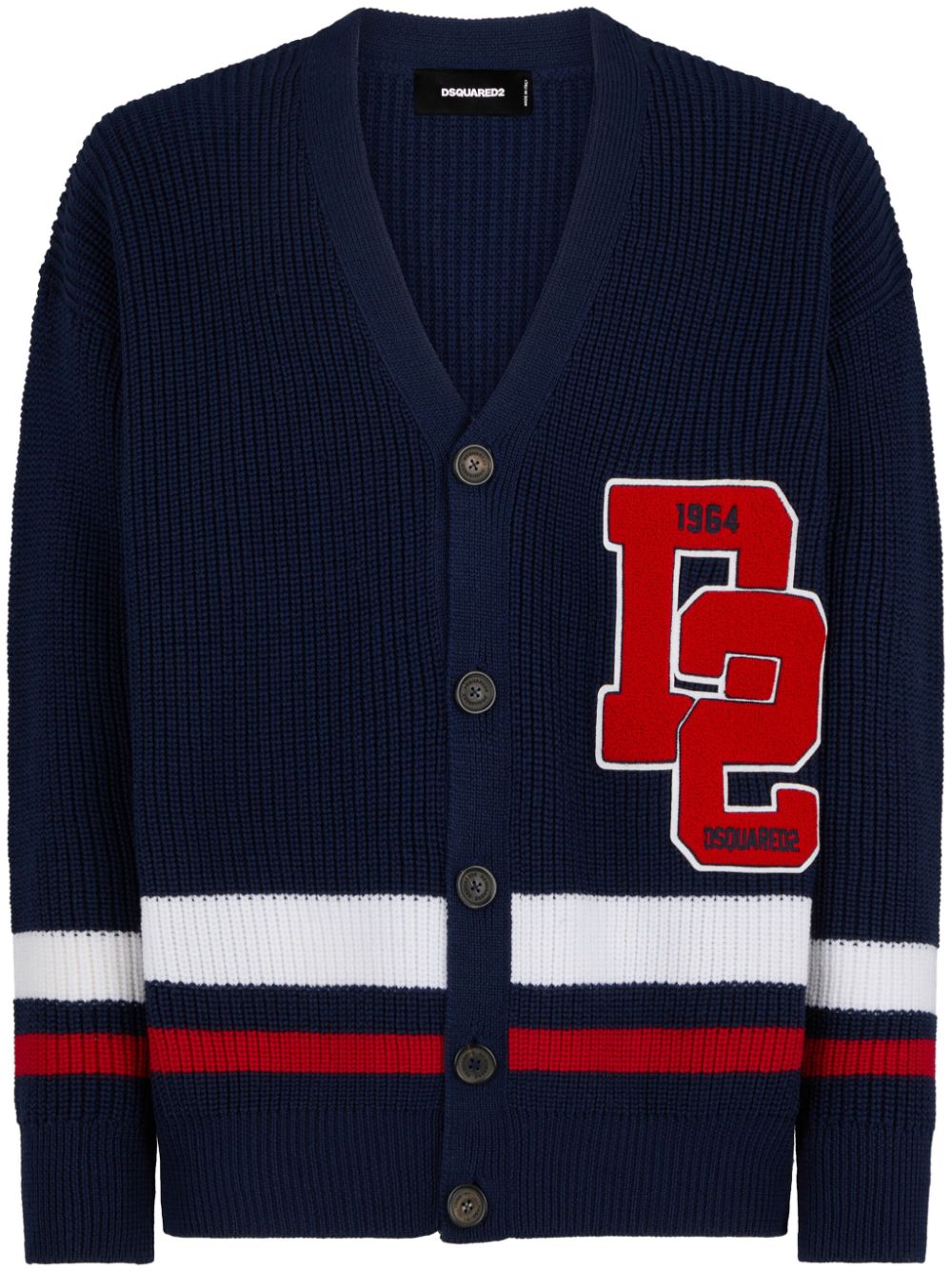 Logo-appliqué wool cardigan - Blue