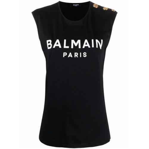 Button-embellished logo tank top - Green