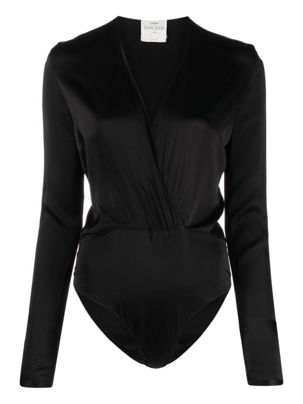 V-neck satin-finish bodysuit - Black