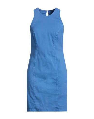 Woman Mini dress Slate blue Size 6 Linen, Cotton, Elastane