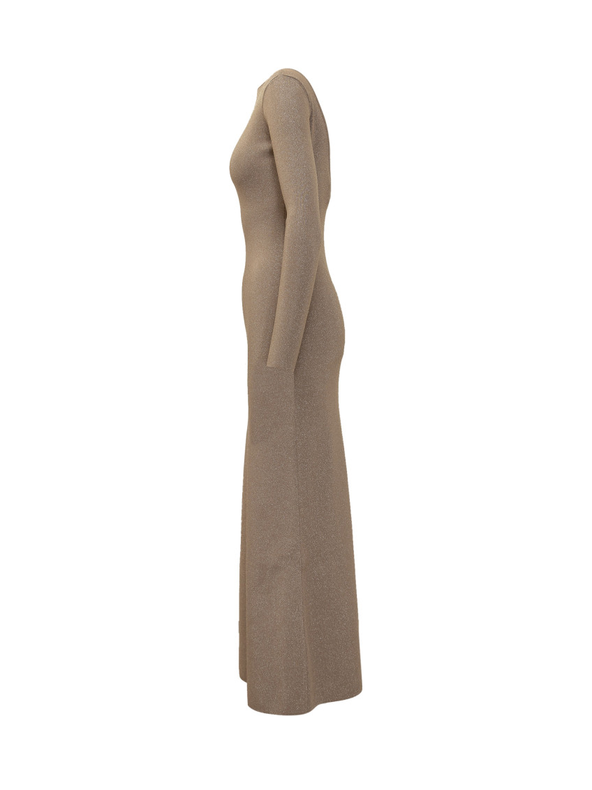 Beige Boat Neck Maxi Dress