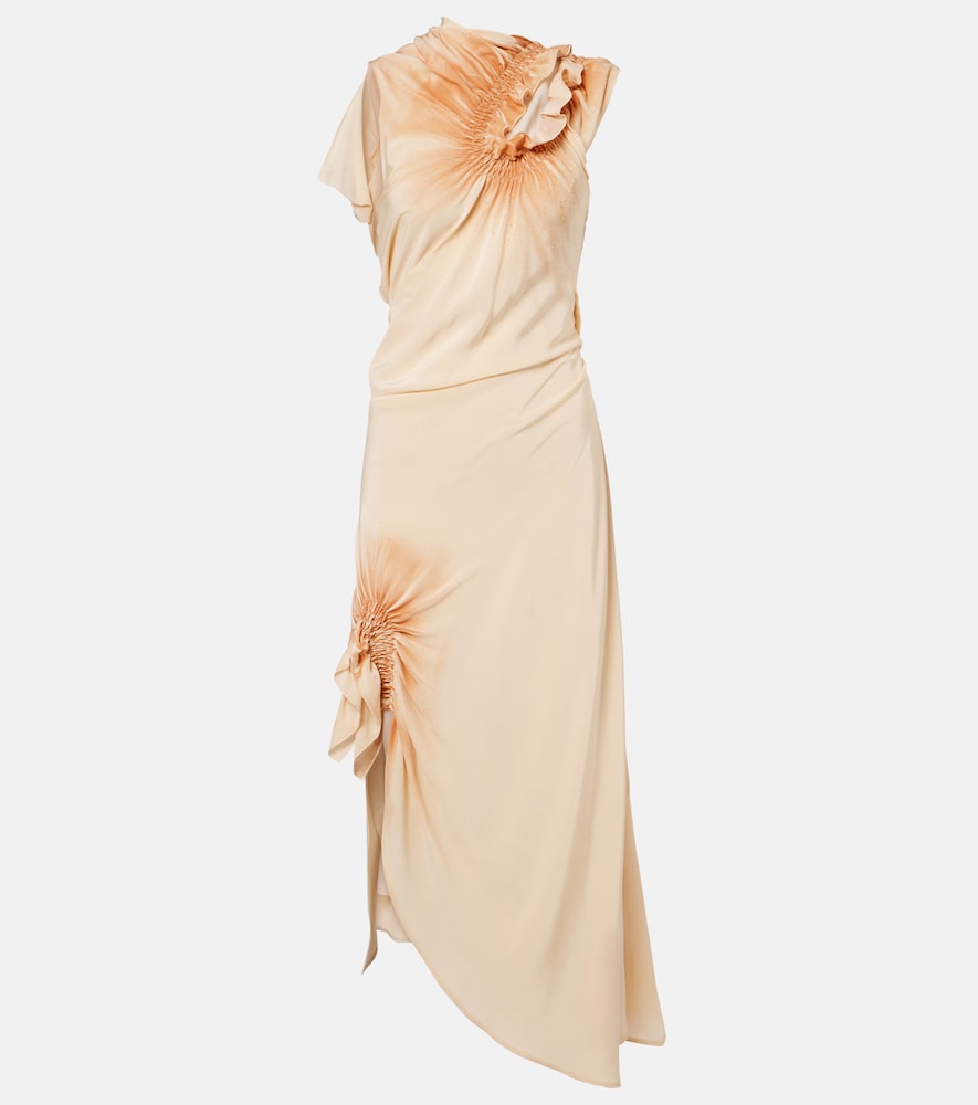 Asymmetric smocked silk cocktail dress