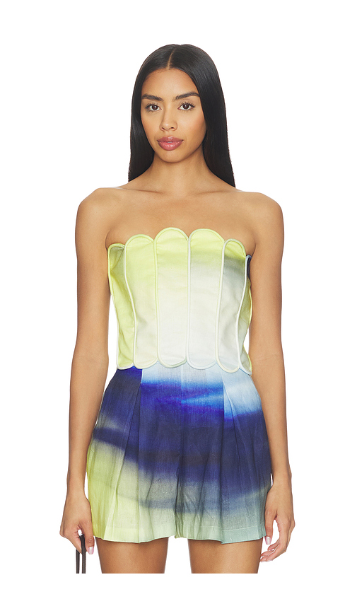 Mayle Vasquez Scallop Top in Blue,Green. S. Also in