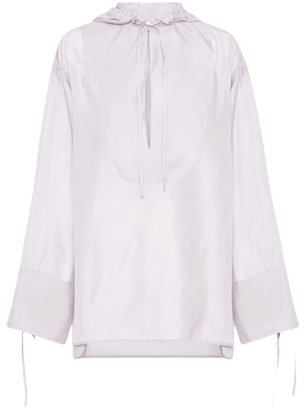 Semi-sheer long-sleeve hooded top - White