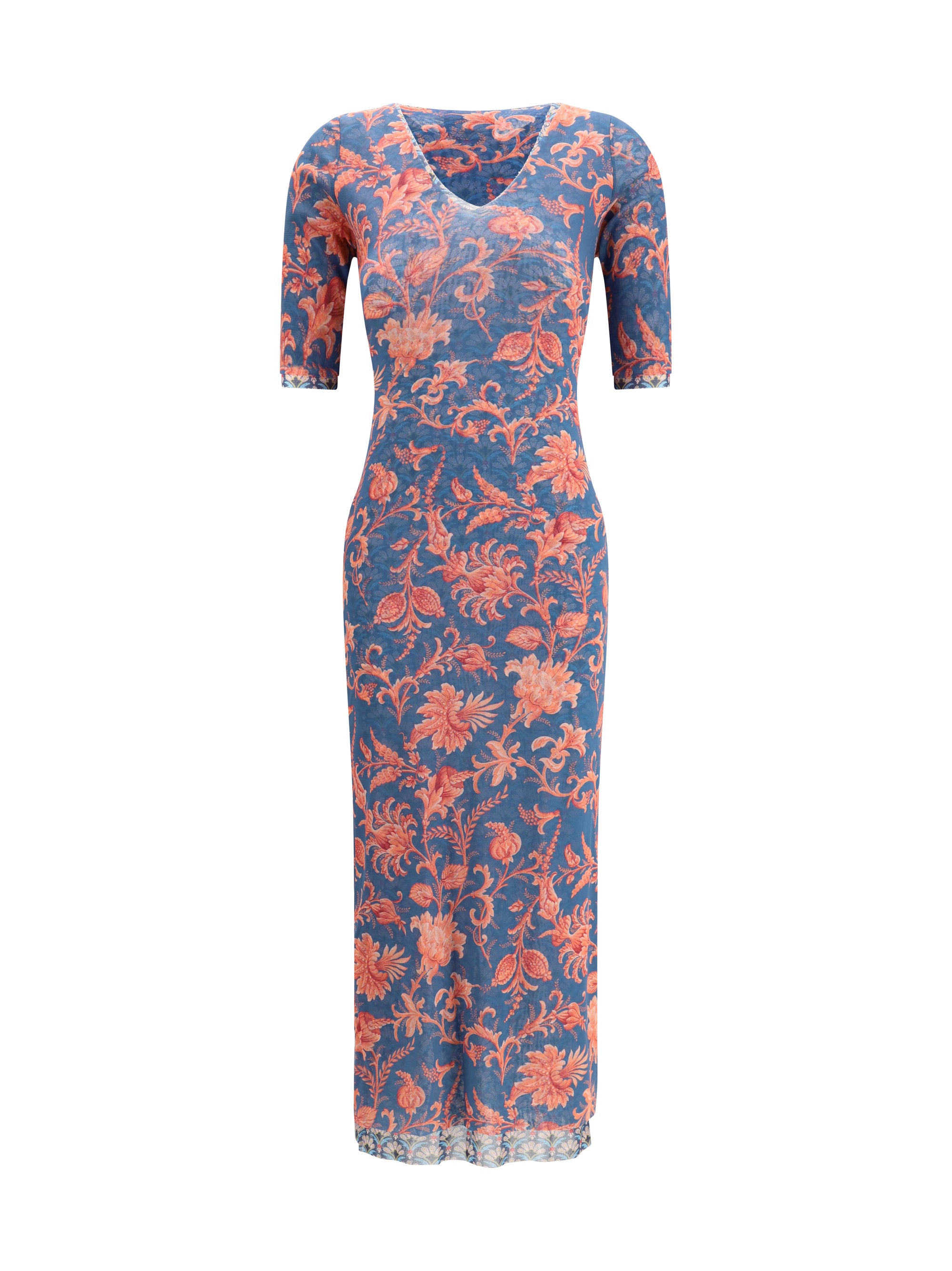 Floral Stretch Tulle Dress — Blue