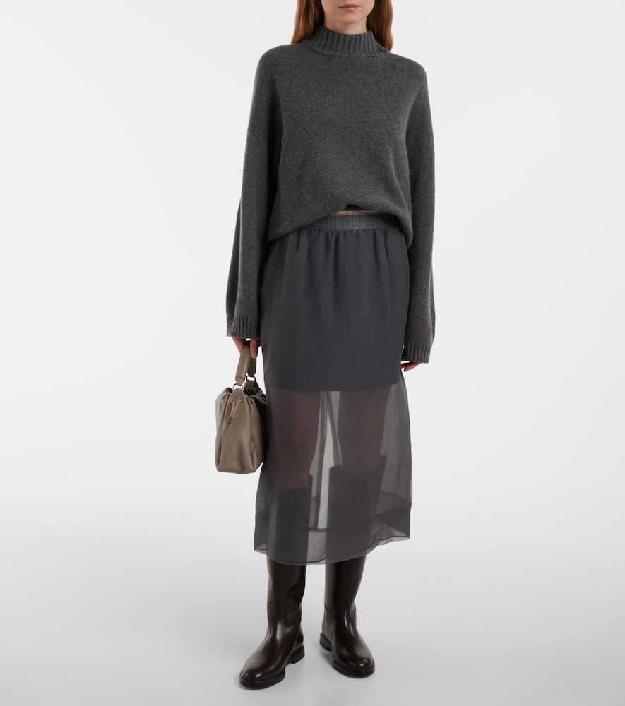 Sheer silk midi skirt